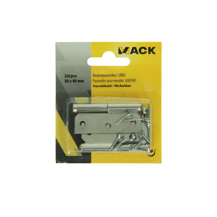 Mack 1013352 - 2 charnières de meuble gauche nickelées h 50 x l 40 mm | 5 pièces