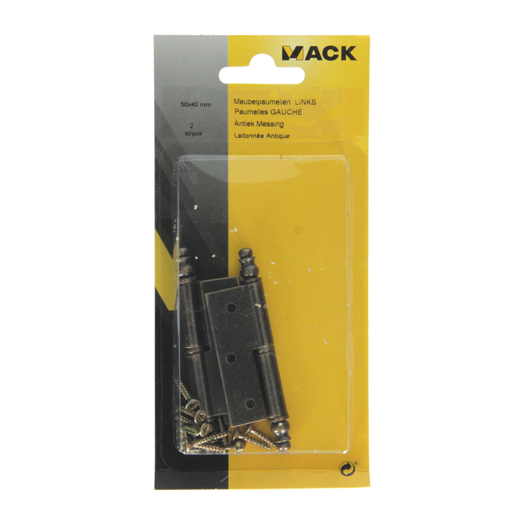 Mack 1013559 - 2 charnières de meuble gauche bronzées h 50 x l 40 mm | 5 pièces
