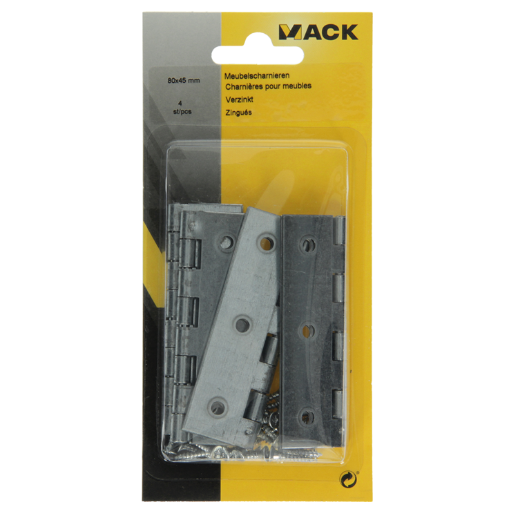 Mack 1013506 - 4 charnières étroites galvanisées h 80 x l 45 mm | 5 pièces