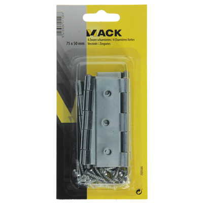 Mack 1013252 - 4 charnières robustes galvanisées h 75 x l 50 mm | 5 pièces