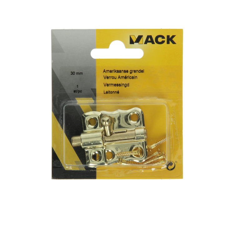 Mack 1015934 - 1 Loquet américain en laiton plaqué a 30 - b 15 mm | 5 pièces