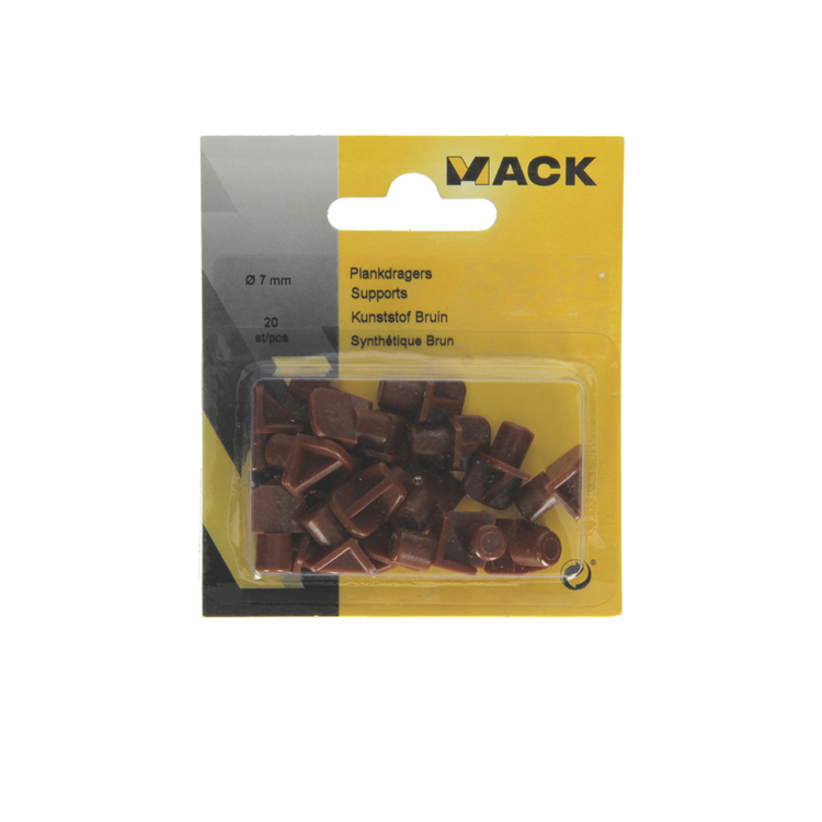 Mack 1015842 - 20 équerres d'étagère plastique marron ø 7 mm | 5 pièces
