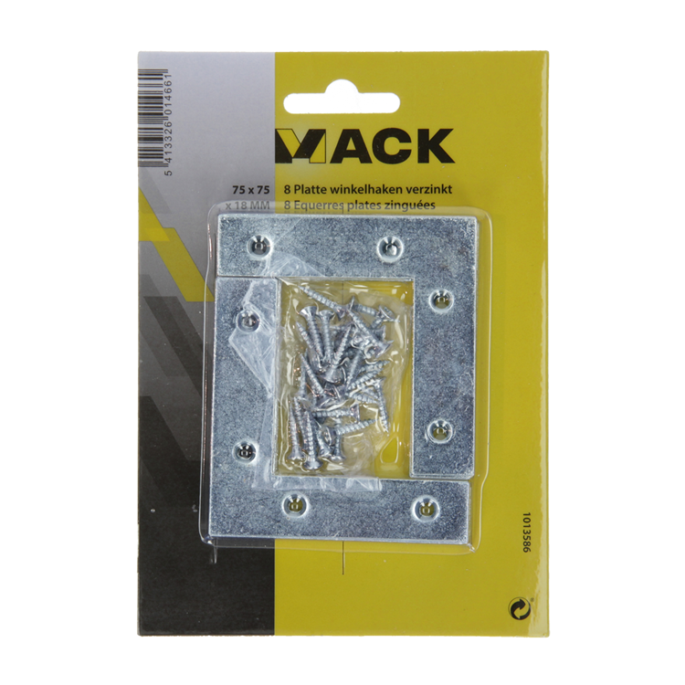 Mack 1013586 - 8 carrés plats galvanisés 75x75x18x2mm | 10 pièces