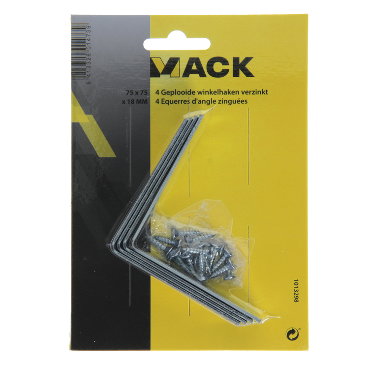 Mack 1013298 - 4 carrés pliés galvanisés 75x75x18x2mm | 10 pièces