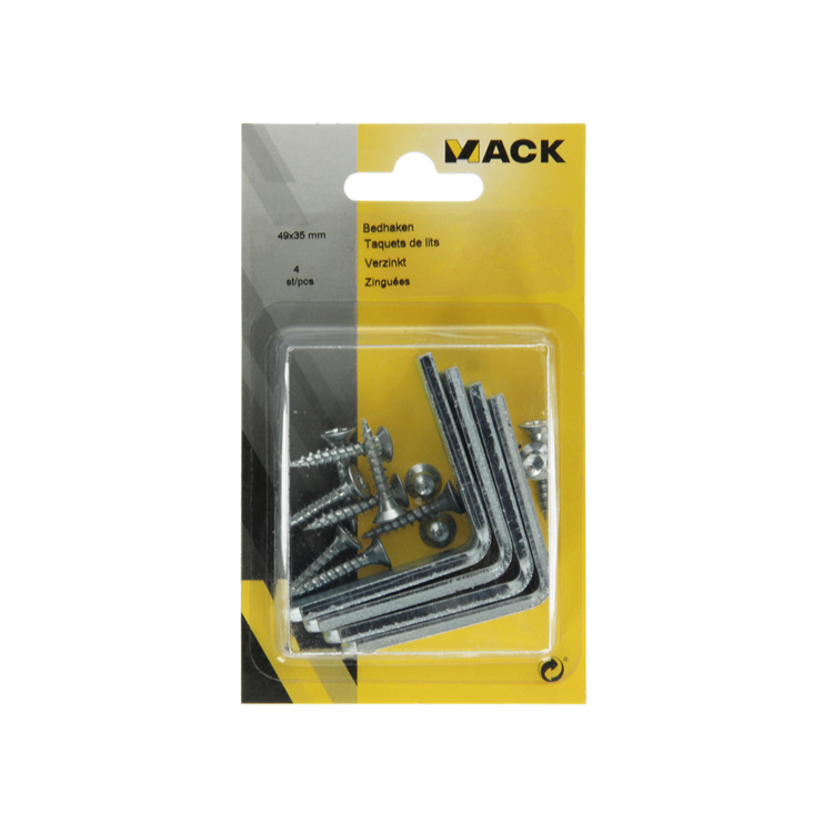 Mack 1013312 - 4 crochets de lit galvanisés 49 x 35 mm | 5 pièces