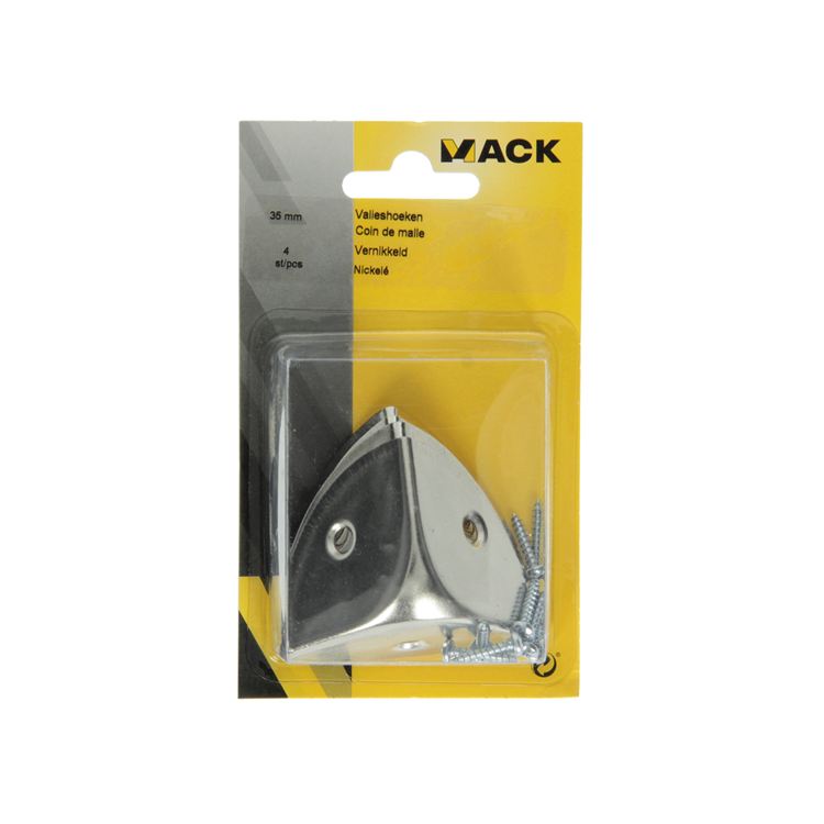 Mack 1013346 - 4 coins de valise nickelés 35 mm | 5 pièces
