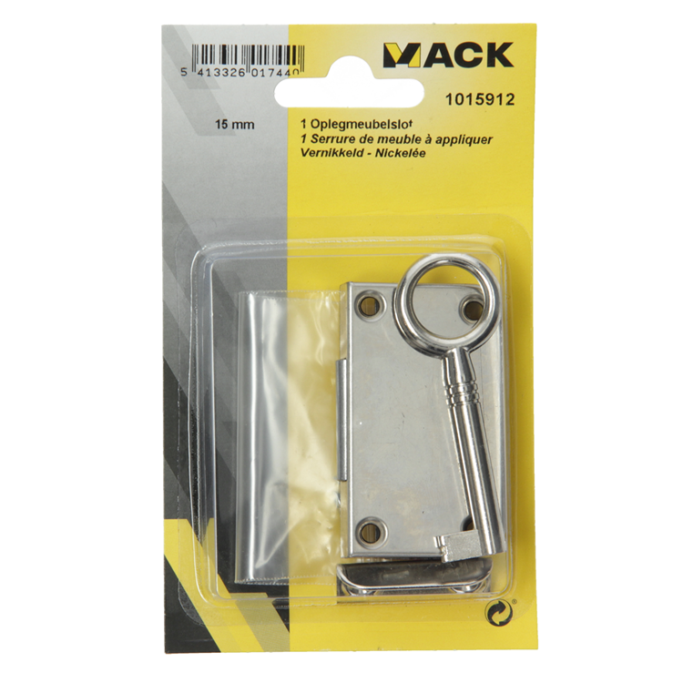 Mack 1015912 - 1 serrure de meuble en saillie nickelée 15mm | 5 pièces