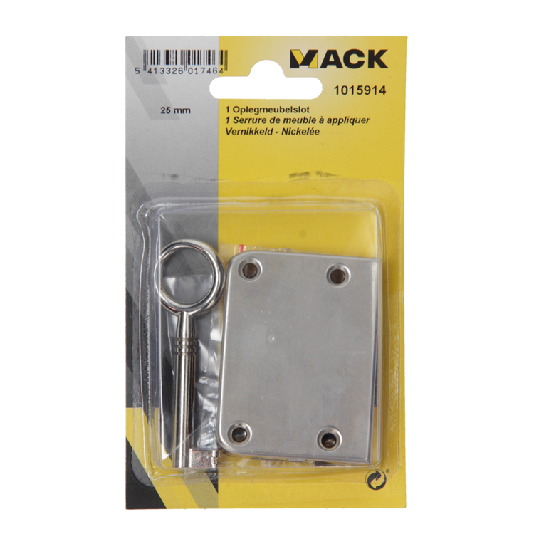 Mack 1015914 - 1 serrure de meuble en saillie nickelée 25mm | 5 pièces