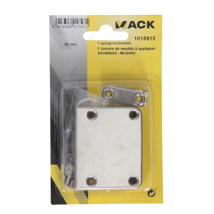 Mack 1015915 - 1 serrure de meuble en saillie nickelée 30mm | 5 pièces