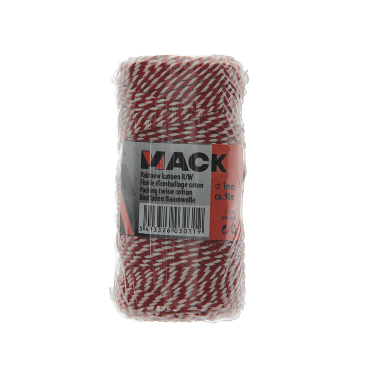 Mack 1014100 - corde d'emballage jute rouge blanc 1mm env. 90m | 10 pièces