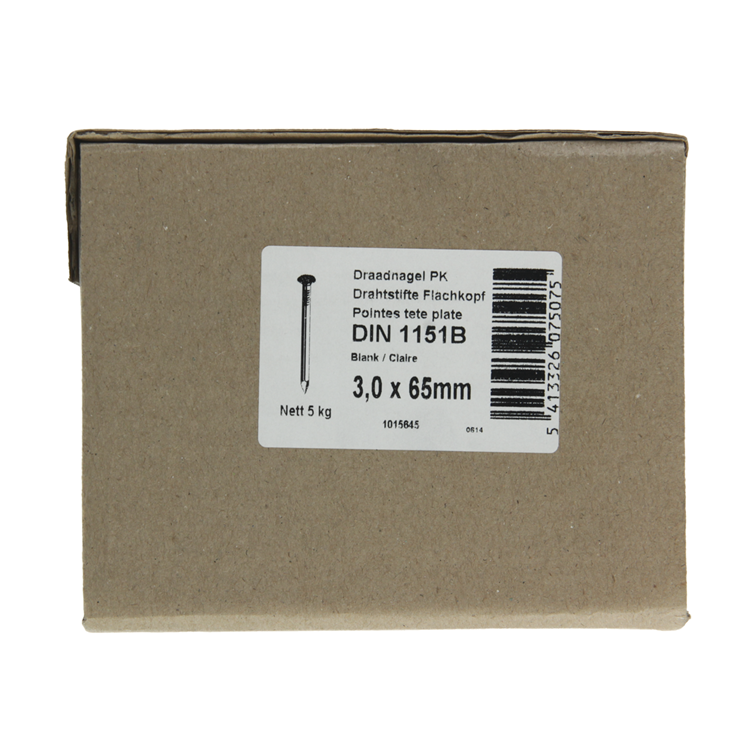1015645 - carton 5 kg. clous tête plate 3,0x65 mm | 2 pièces