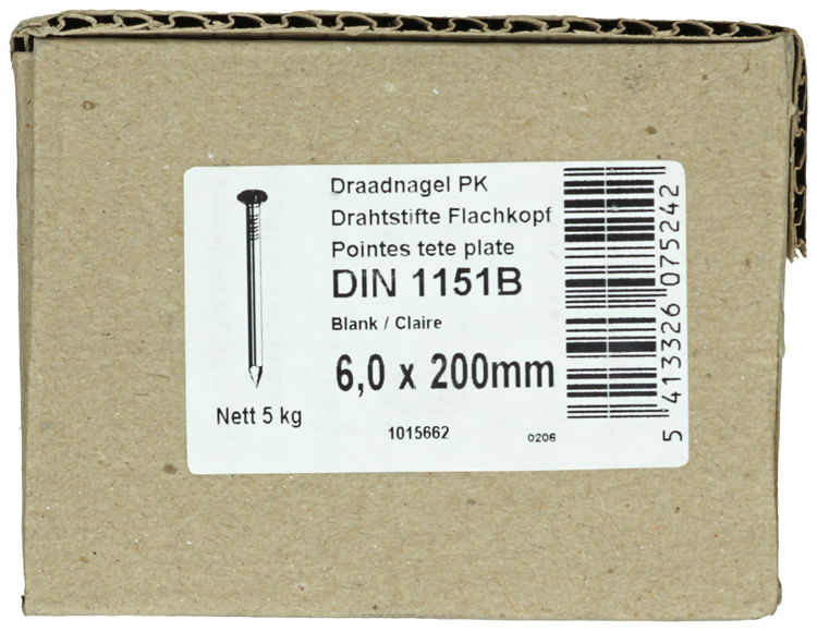 1015662 - carton 5 kg. clous tête plate 6,5x200 mm | 2 pièces
