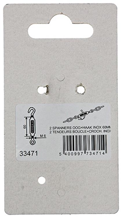 Mack 1008441 - 2 tendeurs oeil + crochet m6 x 60mm inox | 10 pièces