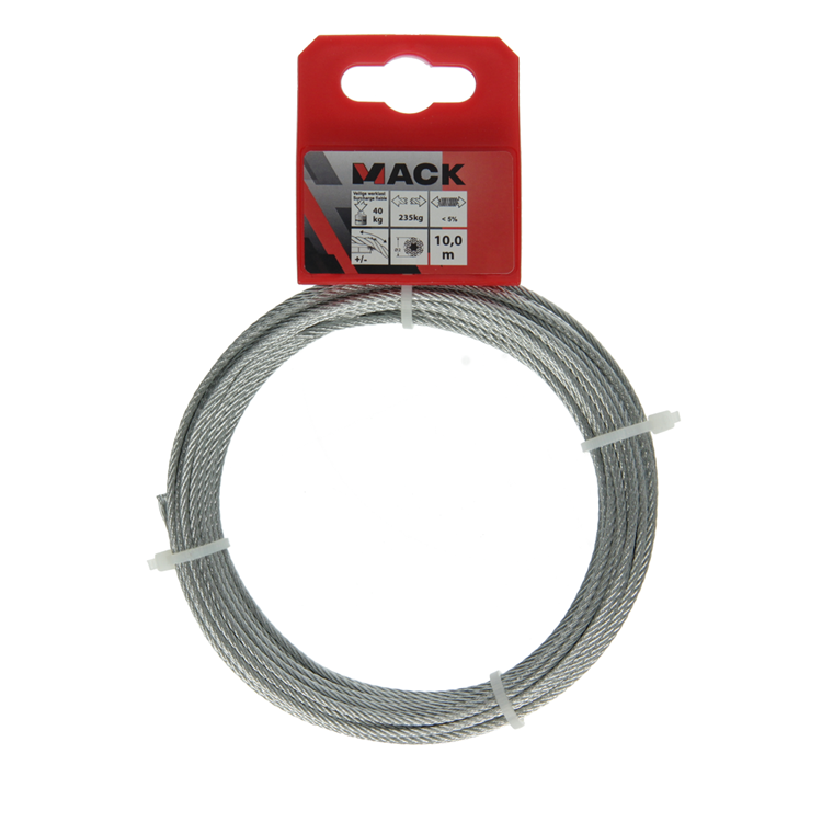 Mack 1013613 - câble en acier galvanisé 6x7 10m l: 200kg 2mm2mm largeur 45 kg din | 10 pièces