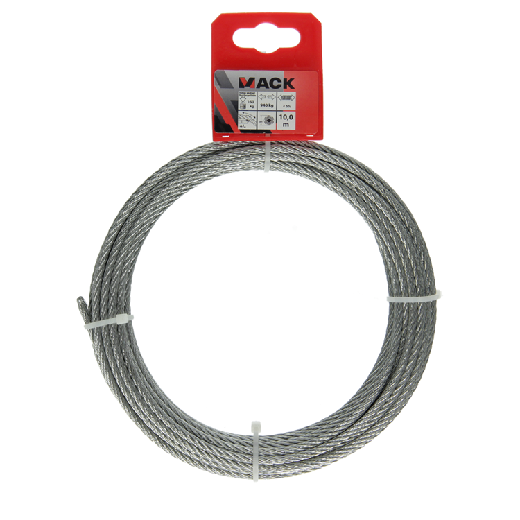 Mack 1015815 - câble en acier galvanisé 6x7 10m 4mm largeur 170 kg din en 12385-4 | 5 pièces