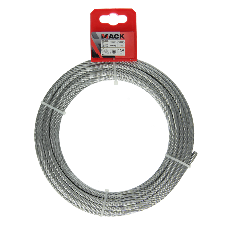 Mack 1015816 - câble en acier galvanisé 6x19 10m 5mm largeur 250 kg din en 12385-4 | 5 pièces