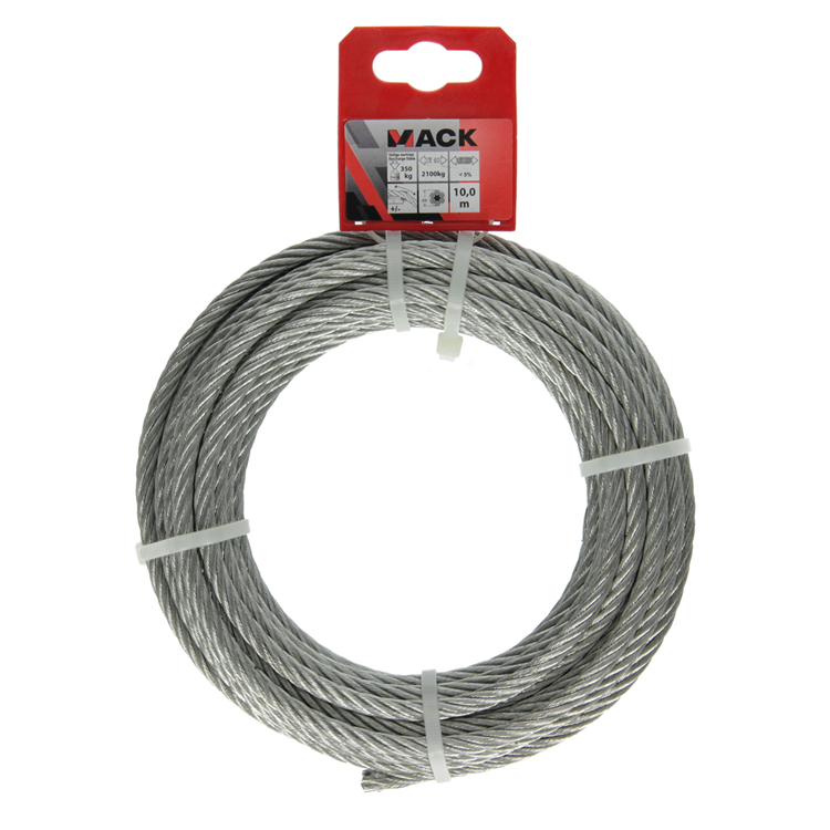 Mack 1015817 - câble en acier galvanisé 6x19 10m 6mm largeur 350 kg din en 12385-4 | 5 pièces