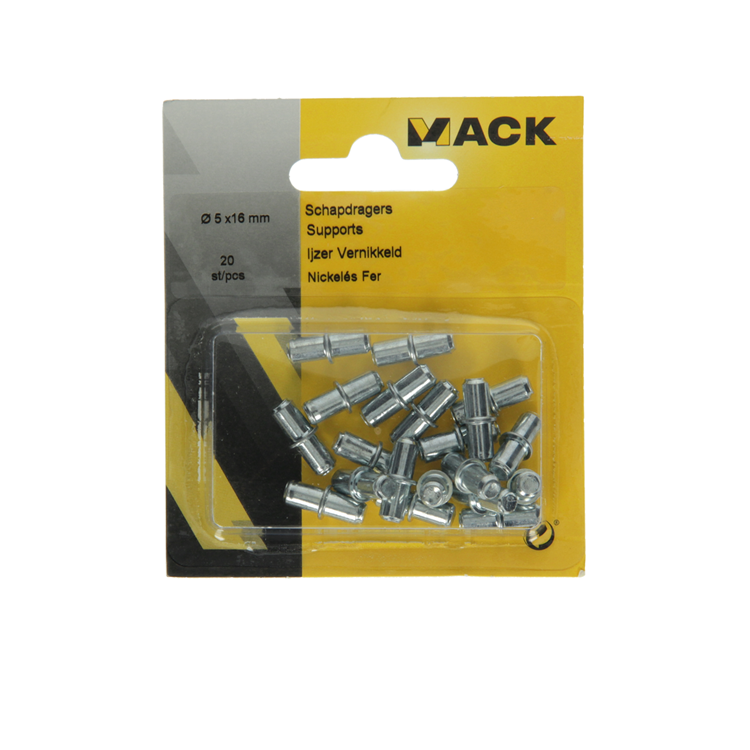 Mack 1013701 - 20 supports d'étagère en acier galvanisé ø 5 x 16 mm | 5 pièces