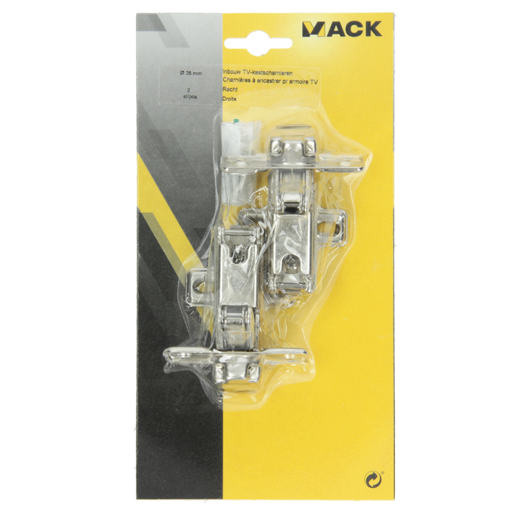 Mack 1013696 - 2 charnières pour meuble TV encastrable droites 35mm | 5 pièces