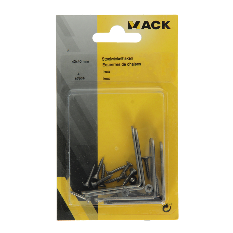 Mack 1013712 - 4 crochets pour chaise inox 40x40mm | 10 pièces