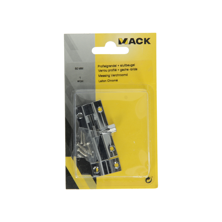 Mack 1013684 - 1 loquet coulissant en laiton chromé a 50 - b 16 mm | 5 pièces