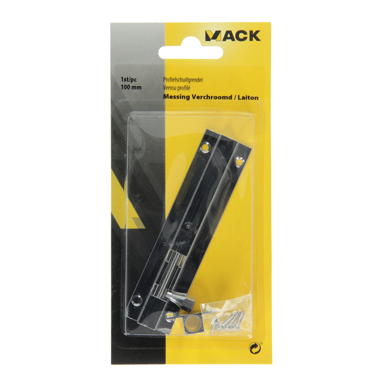 Mack 1013686 - 1 loquet coulissant en laiton chromé a 100 - b 16 mm | 5 pièces
