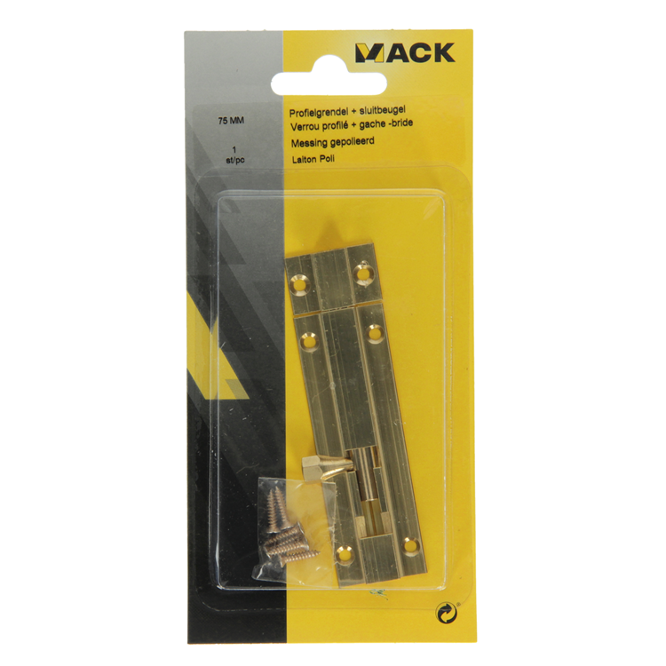 Mack 1013682 - 1 loquet coulissant laiton poli a 75 - b 16 mm | 5 pièces