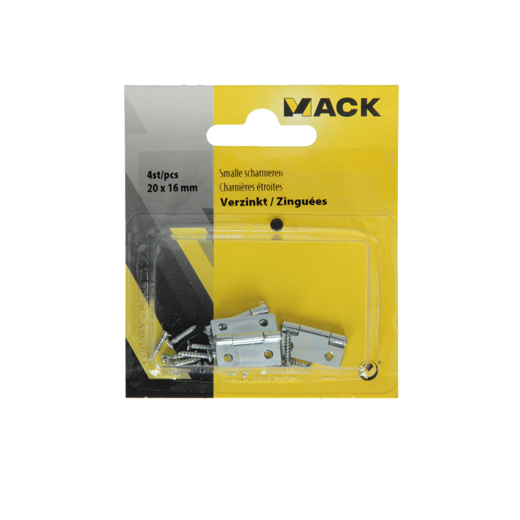 Mack 1013767 - 4 charnières étroites galvanisées h 20 x l 16 mm | 5 pièces