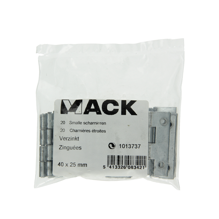 Mack 1013737 - 20 charnières étroites galvanisées 40 x l 25 mm | 5 pièces