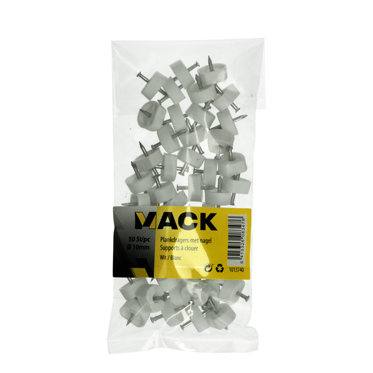 Mack 1013740 - 50 équerres d'étagère + clou blanc ø 10 mm | 10 pièces