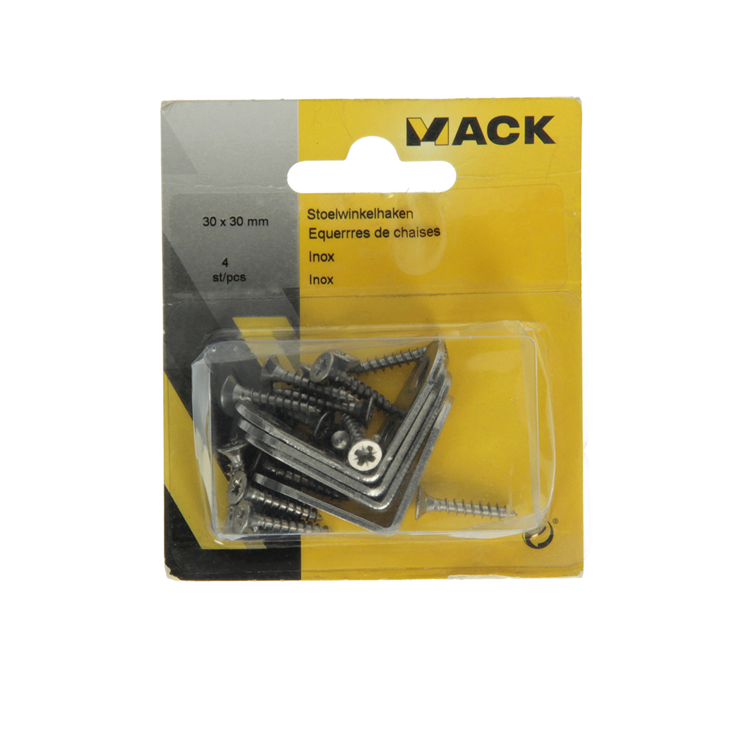 Mack 1013773 - 4 crochets pour chaise inox 30x30mm | 10 pièces