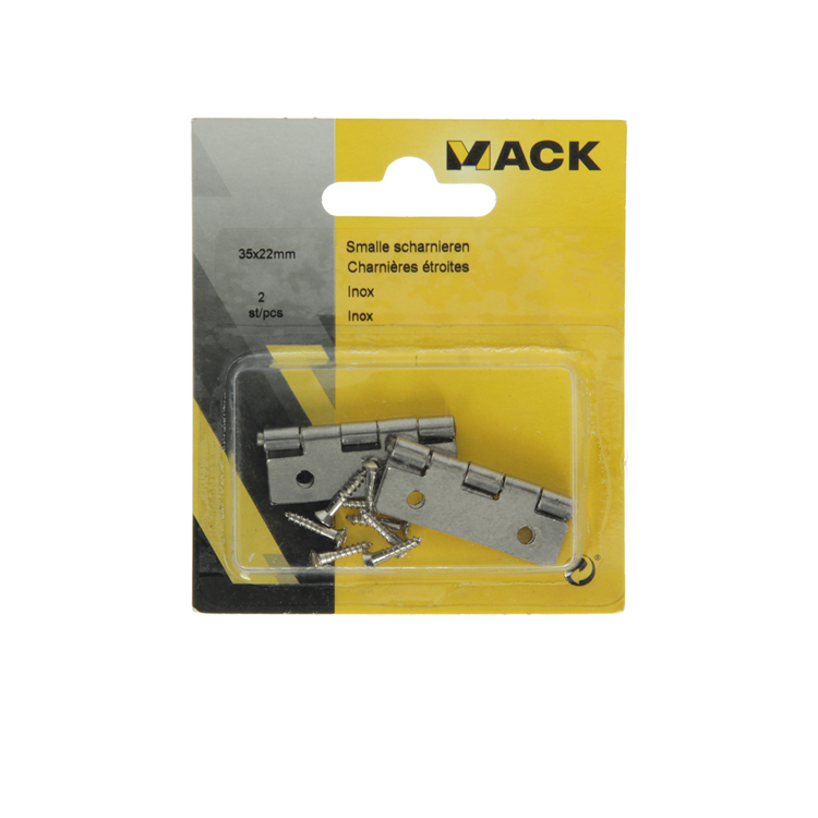 Mack 1013708 - 2 charnières étroites inox h 35 x l 22 mm | 5 pièces