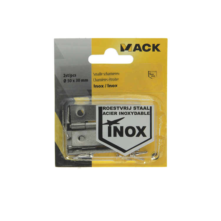 Mack 1013710 - 2 charnières étroites inox h 50 x l 30 mm | 5 pièces