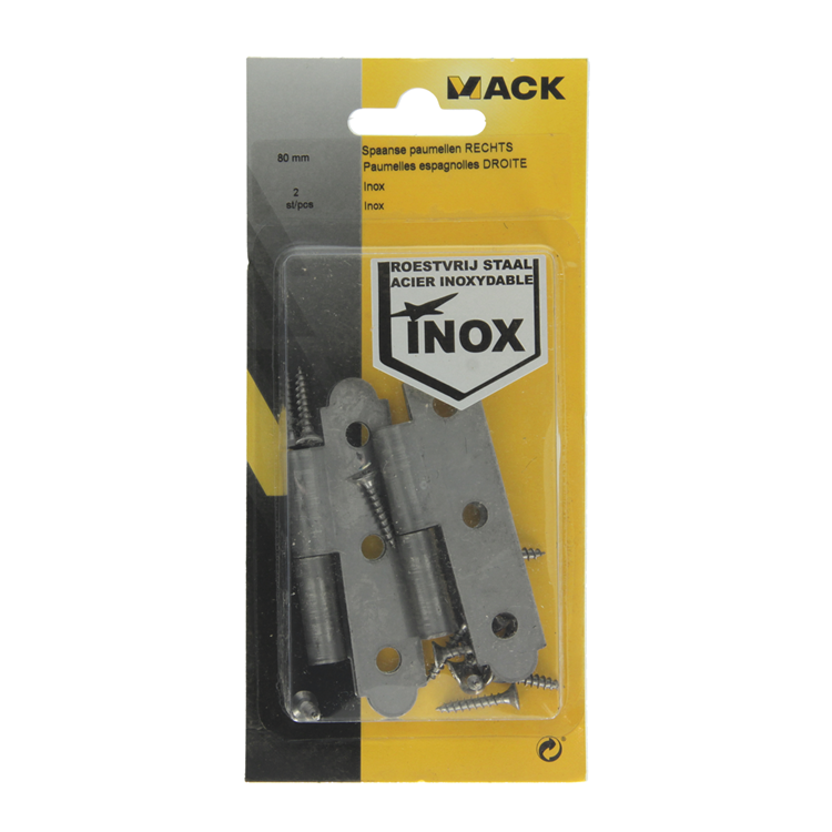 Mack 1013706 - 2 charnières espagnoles droite inox h 80 - l 45 mm | 5 pièces
