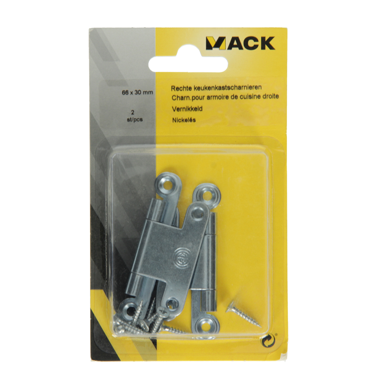 Mack 1013900 - 2 charnières de placard semi-cachées. nickelé h 66 x l 30 mm | 5 pièces