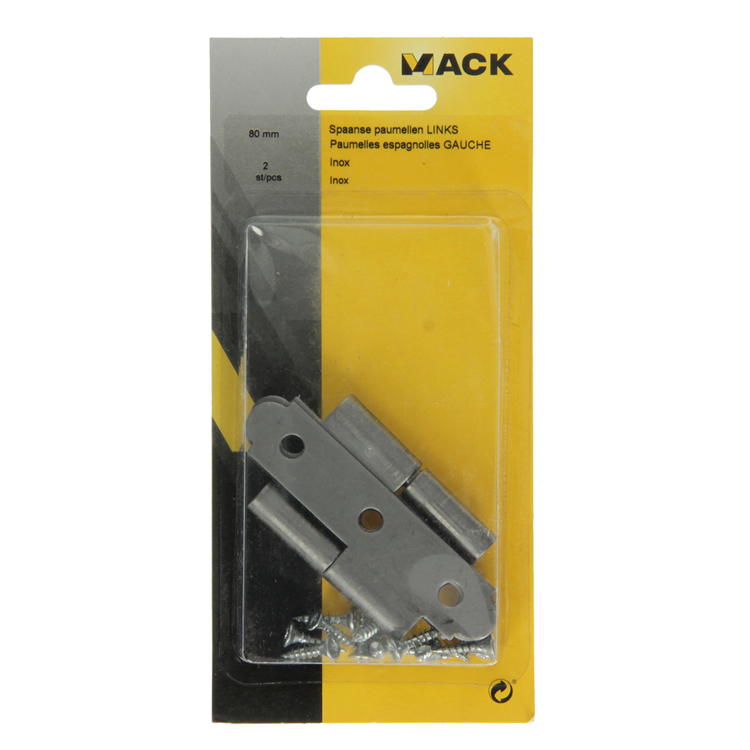 Mack 1013707 - 2 charnières espagnoles gauche inox h 80 - l 45 mm | 5 pièces