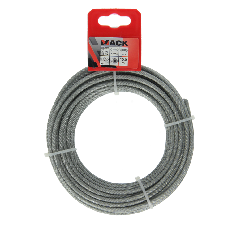 Mack 1015196 - câble acier gaine PVC 6x7 10m 3-4mm largeur 100kg din en12385-4 | 5 pièces