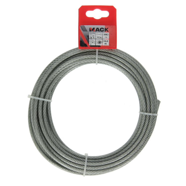 Mack 1015197 - câble acier gaine PVC 6x7 10m 4-5mm largeur 170kg din en12385-4 | 5 pièces