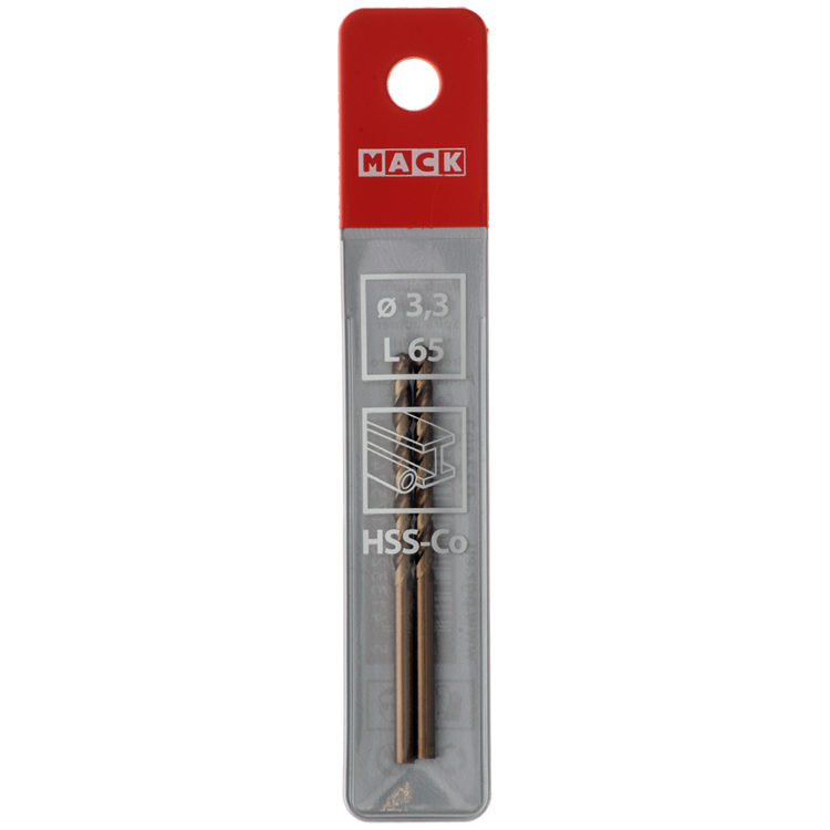 Mack 1018197 - foret à métaux hss co5% din 338 ø 3,3 x 65 mm 2 pcs | 5 pièces