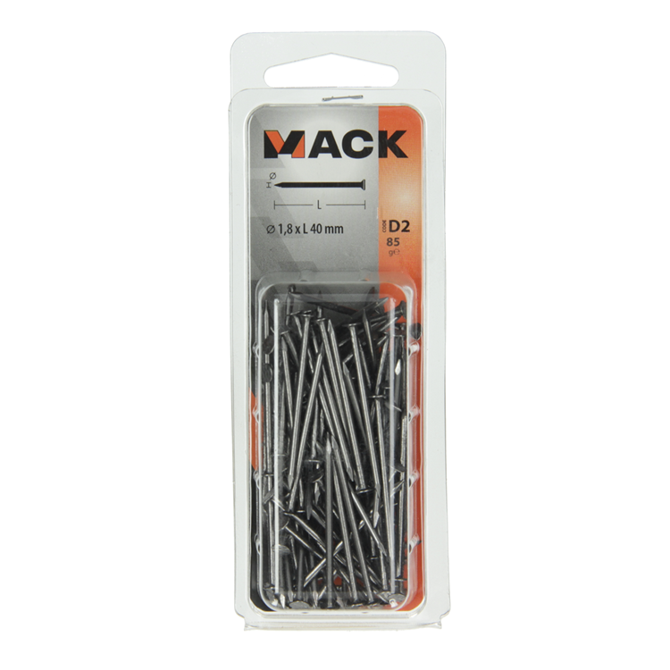 Mack 1017112 - clou fin tête plate 85 gr 1,8 x 40 mm | 5 pièces
