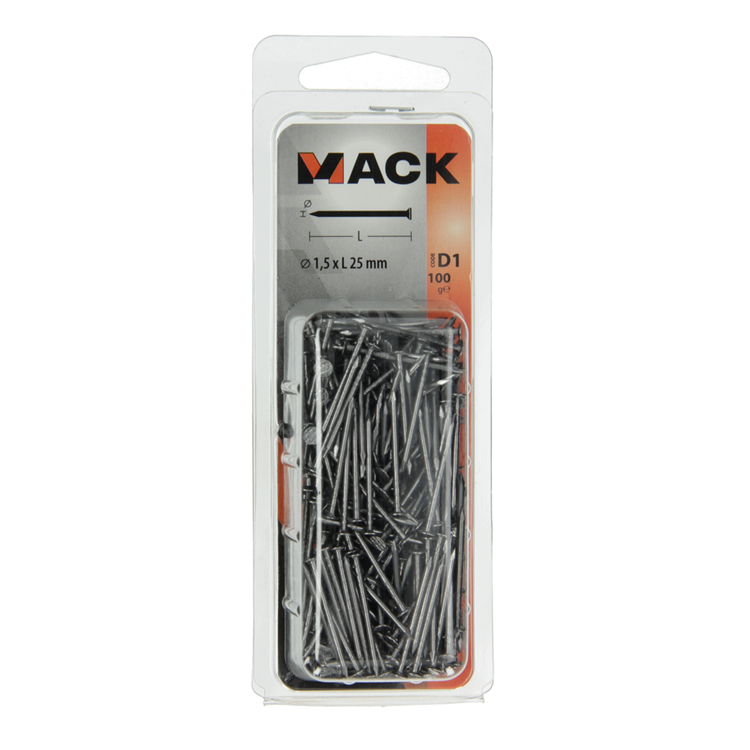 Mack 1017115 - clou tête plate 100 gr 1,5 x 25 mm | 5 pièces