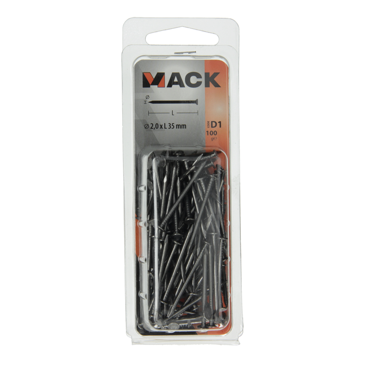 Mack 1017117 - clou tête plate 100 gr 2,0 x 35 mm | 5 pièces
