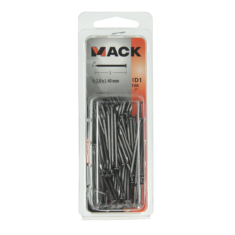 Mack 1017118 - clou tête plate 100 gr 2,0 x 40 mm | 5 pièces