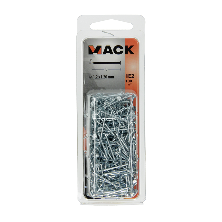 Mack 1017148 - clou tête plate acier galvanisé 100 gr 1,2 x 20 mm | 5 pièces
