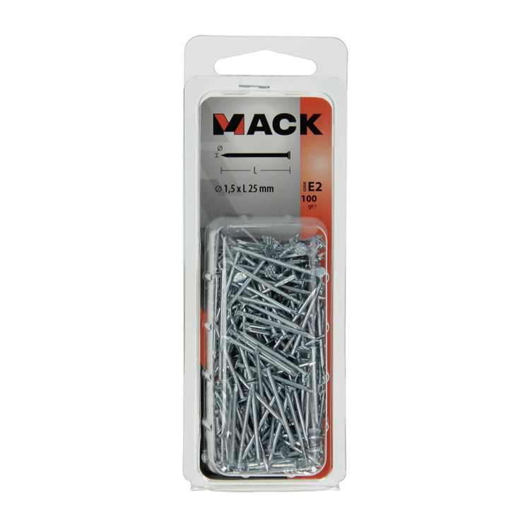 Mack 1017149 - clou tête plate acier galvanisé 100 gr 1,5 x 25 mm | 5 pièces