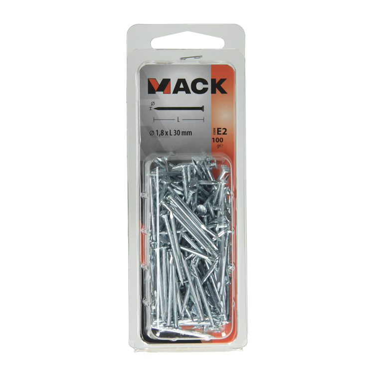 Mack 1017150 - clou tête plate acier galvanisé 100 gr 1,8 x 30 mm | 5 pièces
