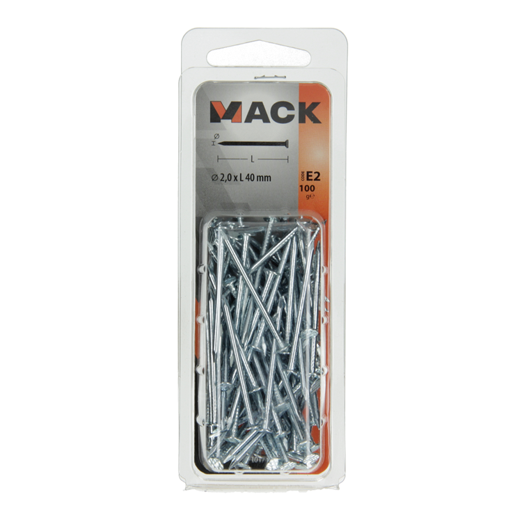 Mack 1017151 - clou tête plate acier galvanisé 100 gr 2,0 x 40 mm | 5 pièces