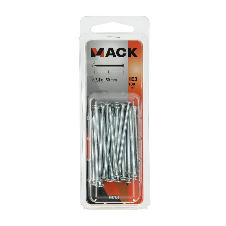 Mack 1017152 - clou tête plate acier galvanisé 100 gr 2,4 x 50 mm | 5 pièces