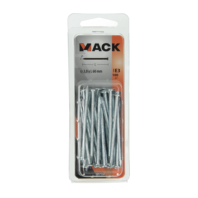 Mack 1017153 - clou tête plate acier galvanisé 100 gr 3,0 x 60 mm | 5 pièces