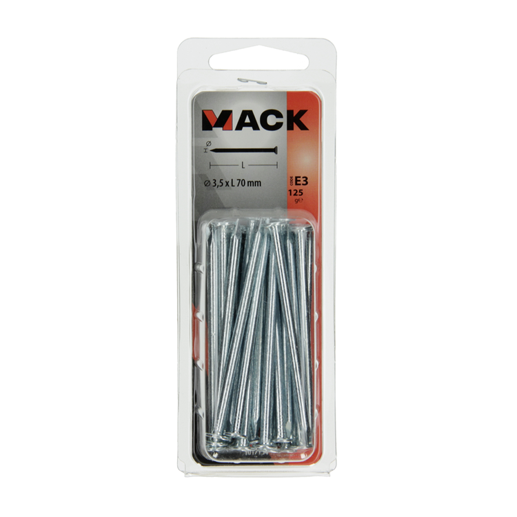 Mack 1017154 - clou tête plate acier galvanisé 125 gr 3,5 x 70 mm | 5 pièces